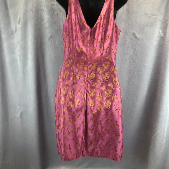 Vtg Mica Sz 10 Elegant Raspberry Asia Inspired Sleeveless Shift Paisley Brocade - Picture 5 of 9